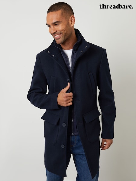 Threadbare Blue Faux Wool Mock Layer Longline Utility Coat (Y15214) | €95