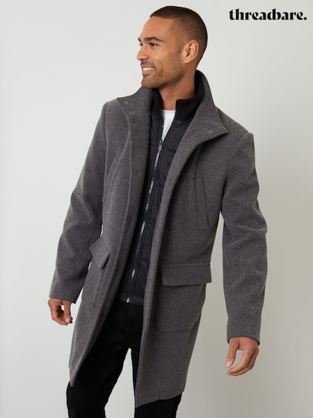 Threadbare Grey Faux Wool Mock Layer Longline Utility Coat (Y15216) | R$ 870