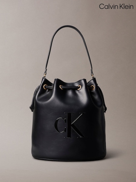Calvin Klein Black Embossed Monogram Logo Bucket Bag (Y15233) | €158