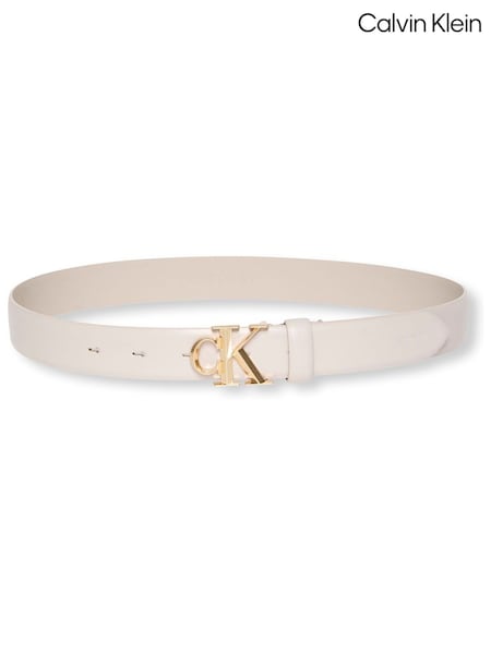 Calvin Klein Cream Full Grain Leather Logo Belt (Y15237) | €73