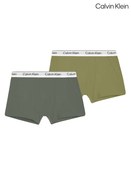 Calvin Klein Green 2 Pack Boys Trunks - Icon Cotton Stretch (Y15275) | AED157