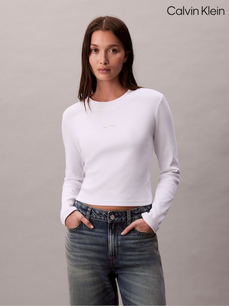 Calvin Klein White Monogram Logo Long Sleeve Baby T-Shirt (Y15339) | €73