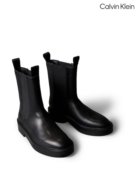 Calvin Klein Black Leather Stacked Heel Chelsea Boots (Y15498) | €239