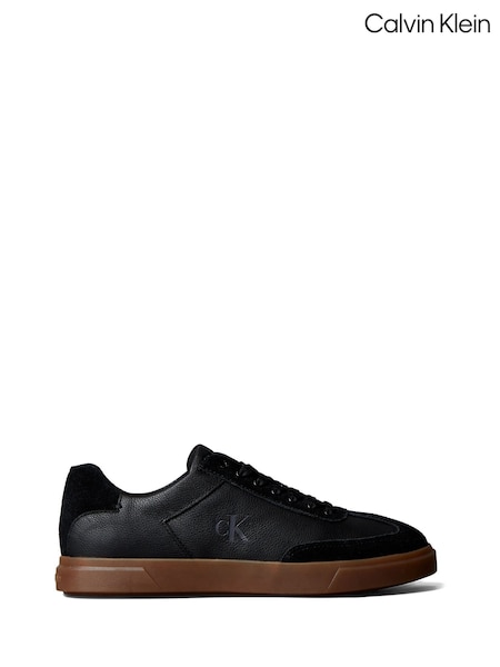 Calvin Klein Black Leather Signature Logo Trainers (Y15501) | €128