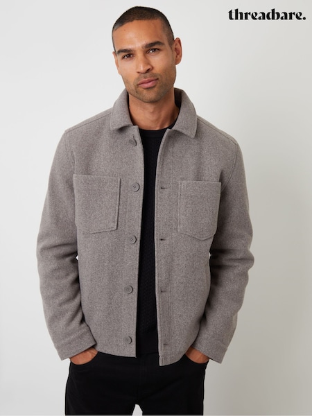 Threadbare Grey Faux Wool Button Up Quilted Shacket (Y15519) | 297 QAR
