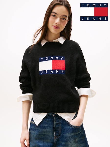 Preto - Tommy Jeans Flag Relaxed Mélange Jumper (Y15546) | R$ 840