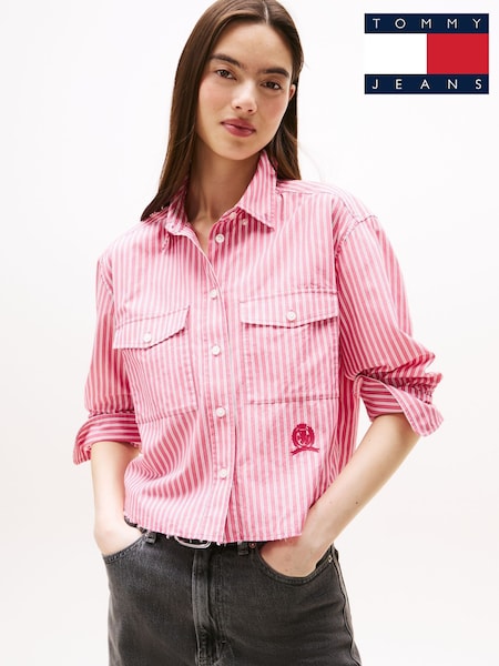 Tommy Jeans Red Crest Embroidery Relaxed Fit Cropped Shirt (Y15547) | €106