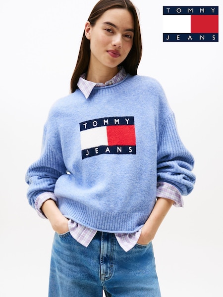 Azul - Tommy Jeans Flag Relaxed Mélange Jumper (Y15557) | R$ 840