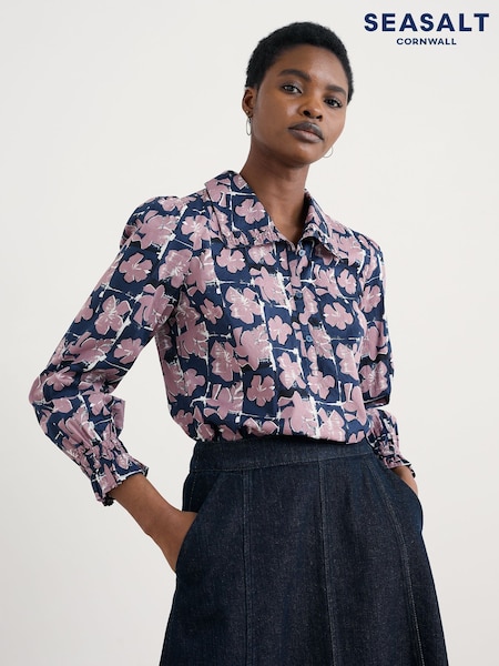 Seasalt Cornwall Blue Ysella V-Neck Collared Top (Y15605) | €77