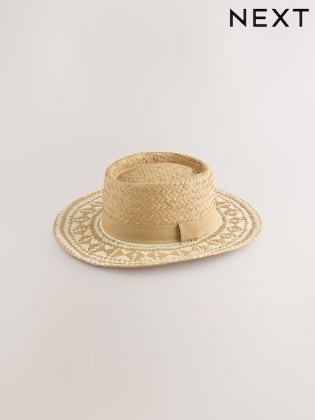 Natural Aztec Boater Hat (Y15620) | $26