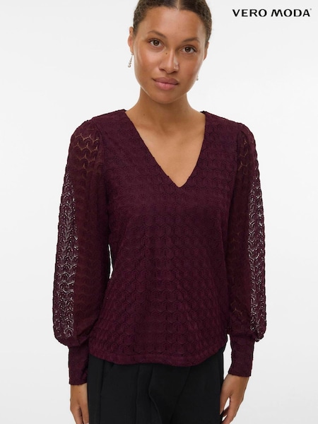 VERO MODA Red Lace High Neck Blouse (Y15661) | €34