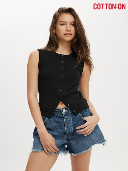 Cotton On Black Charlie Button Front Waistcoat Vest (Y15759) | €24