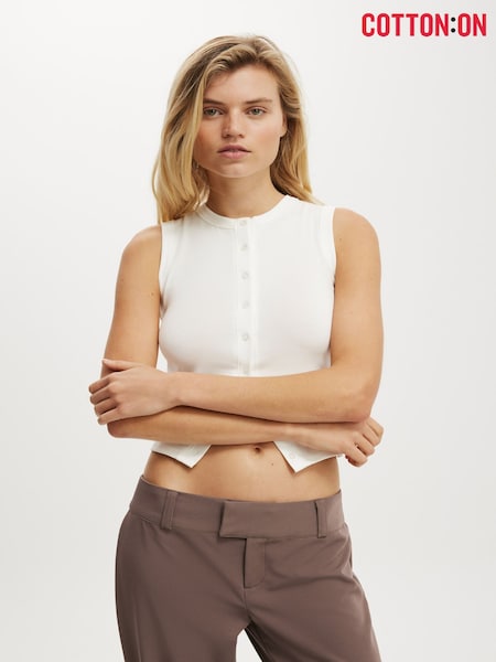 Cotton On White Charlie Button Front Waistcoat Vest (Y15763) | €24