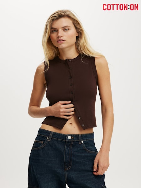 Cotton On Brown Charlie Button Front Waistcoat Vest (Y15768) | €24
