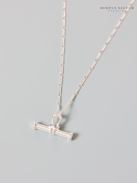 Simply Silver 925 Sterling Silver Textured T-Bar Necklace (Y15929) | €66