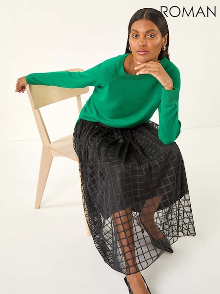 Roman Black Geometric Mesh Overlay Skirt (Y15937) | €56