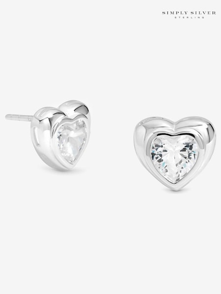 Simply Silver 925 Sterling Silver Cubic Zirconia Centre Heart Stud Earrings (Y15944) | €40