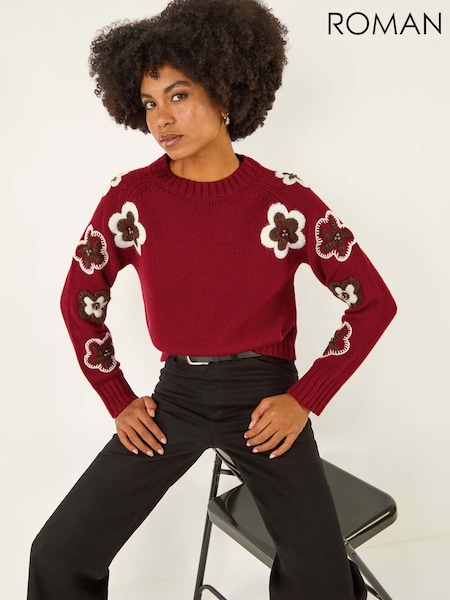 Roman Red Embellished Crew Neck Knit Jumper (Y15945) | €66