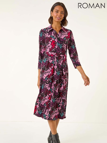 Roman Pink Abstract Buttoned Shirt Midi Dress (Y15948) | €66