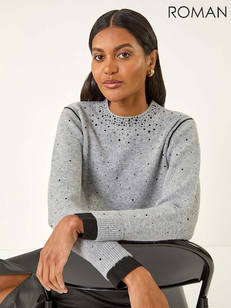 Roman Grey Embellished Knit Jumper (Y15950) | €56