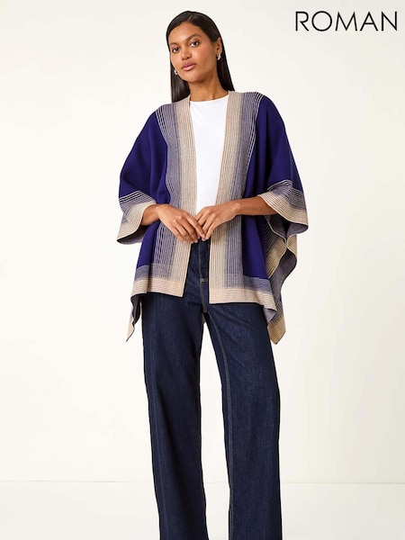 Roman Blue Gradient Longline Knit Poncho (Y15958) | €64