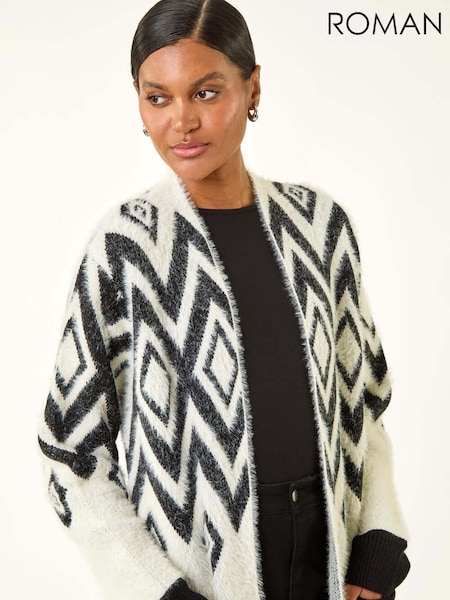 Roman Black Argyle Longline Knit Cardigan (Y15970) | €72