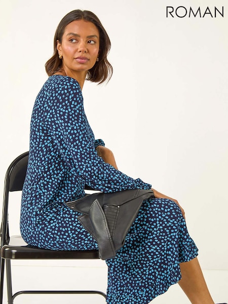 Roman Blue Spot Print Keyhole Midi Dress (Y15975) | €64