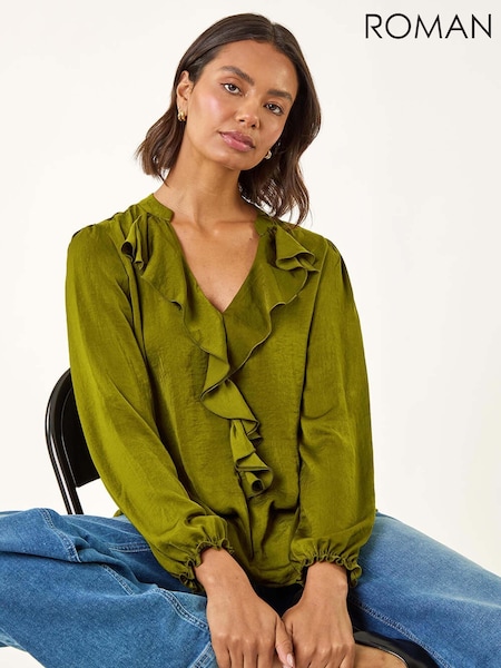 zelena - Roman Satin Ruffle Neck Blouse (Y15977) | € 59