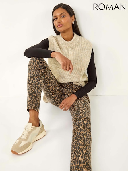 Roman Brown Animal Print Stretch Denim Leggings (Y15986) | €56