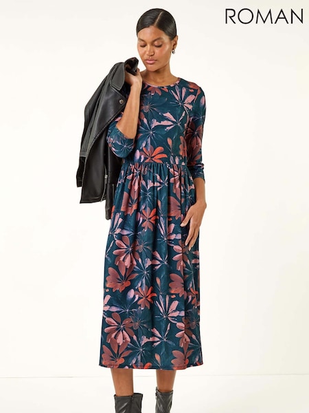 Roman Pink Floral Print Stretch Midi Dress (Y15994) | €60