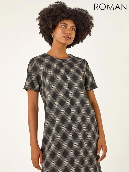 Roman Check Print T-Shirt Stretch Dress (Y15995) | R$ 510