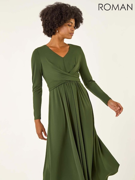 Roman Green Twist Front Stretch Midi Dress (Y16013) | €71
