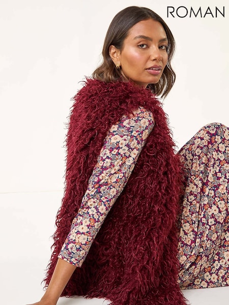 Roman Red Longline Faux Fur Gilet (Y16017) | €77