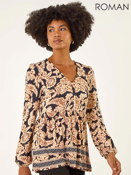 Roman Black Paisley Print Tunic Top (Y16019) | €56
