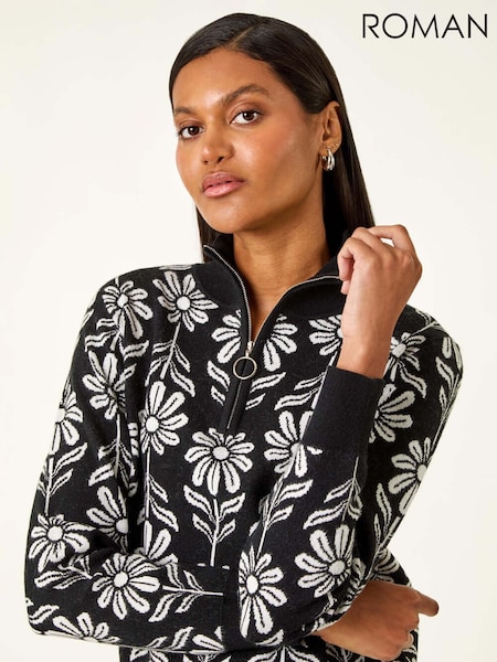 Roman Black Floral Zip Front Jumper (Y16020) | €64