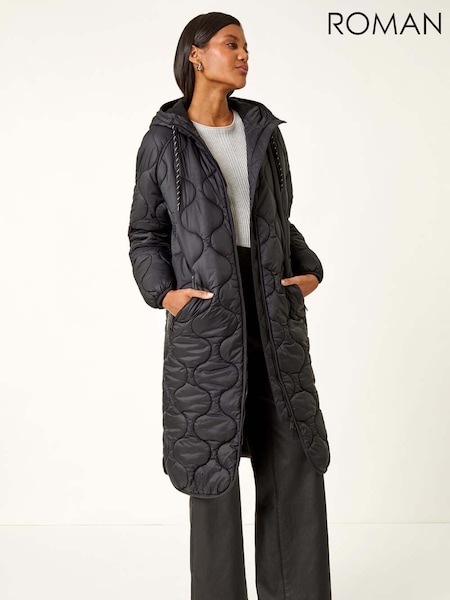 Roman Black Quilted Hooded Coat (Y16025) | €103
