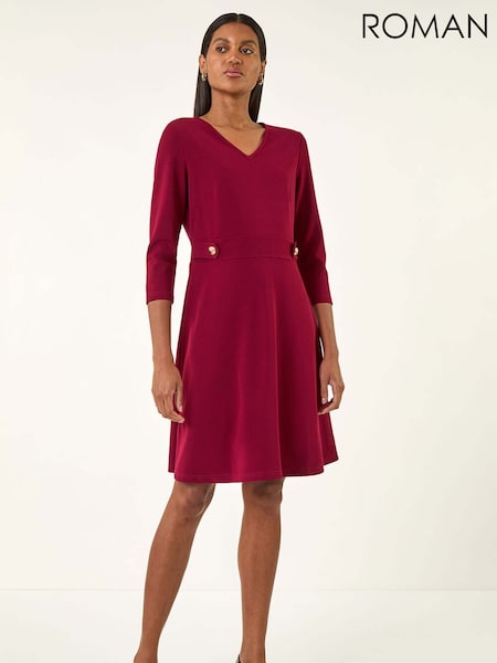 Roman Red V-Neck Buttoned Stretch Dress (Y16027) | €60