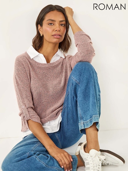 Roman Mock Shirt Textured Knit Jumper (Y16034) | R$ 485
