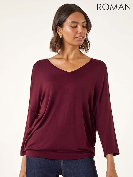 Roman Red V-Neck Jersey Stretch T-Shirt (Y16037) | €42