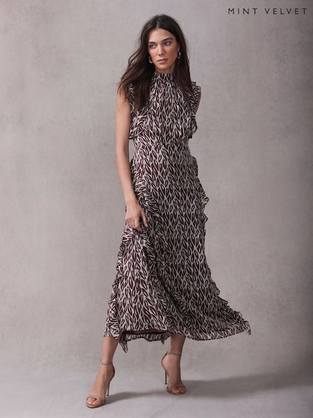 Mint Velvet Red Burgundy Printed Maxi Dress (Y16047) | €250