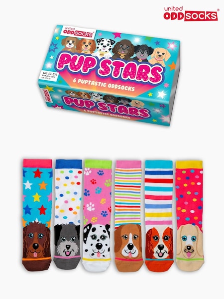 United Odd Socks Blue Pup Stars Girls Socks 6 pack (Y16081) | 59 QAR