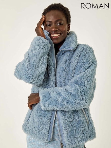 Roman Blue Teddy Faux Fur Bomber Jacket (Y16105) | R$ 845