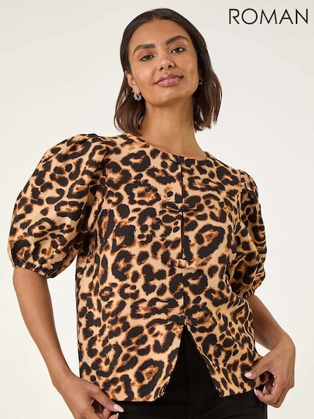 Roman Natural Animal Print Bow Blouse (Y16110) | €57