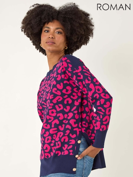 Roman Animal Print Button Knit Jumper (Y16132) | R$ 510