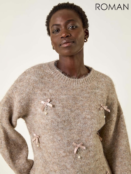 Roman Pearl Bow Knit Jumper (Y16134) | 85 €