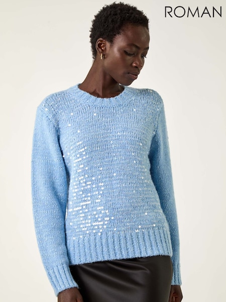 Roman Blue Sequin Crew Neck Knit Jumper (Y16135) | €58