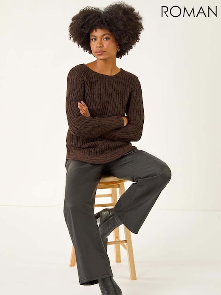 Roman Brown Curved Hem Stitch Knit Jumper (Y16140) | €53