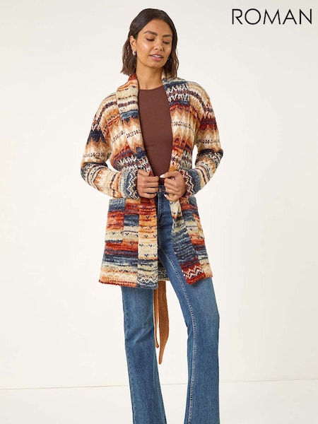 Roman Brown Jacquard Knit Belted Cardigan (Y16146) | €86