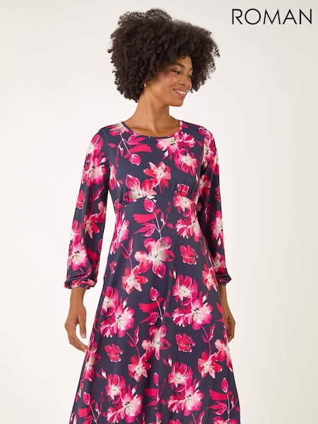 Roman Pink Floral Fit & Flare Midi Dress (Y16147) | €64