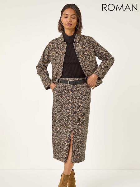 Roman Brown Animal Print Twill Jacket (Y16149) | €73